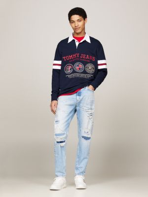 jeans distressed isaac relaxed fit affusolati sbiaditi blu da uomini tommy jeans