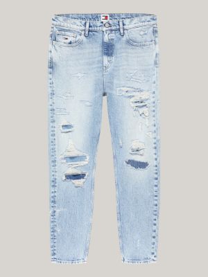 jeans distressed isaac relaxed fit affusolati sbiaditi blu da uomini tommy jeans