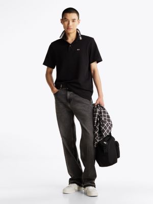 zwart regular fit polo met streepdetail op de kraag voor heren - tommy jeans