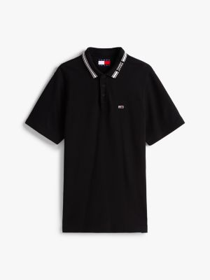 zwart regular fit polo met streepdetail op de kraag voor heren - tommy jeans