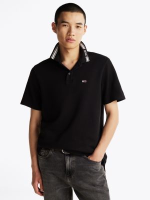 black regular fit tipped collar polo shirt for men tommy jeans