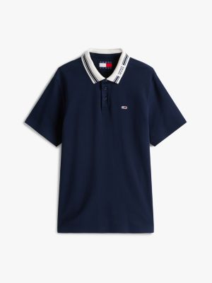 polo coupe standard à liseré sur le col bleu pour hommes tommy jeans