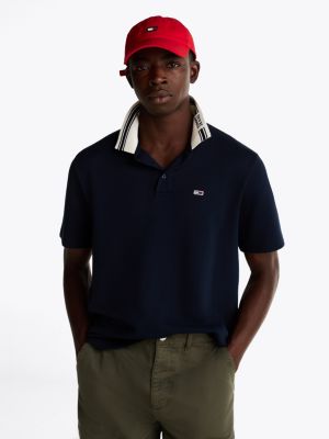 polo coupe standard à liseré sur le col blue pour hommes tommy jeans