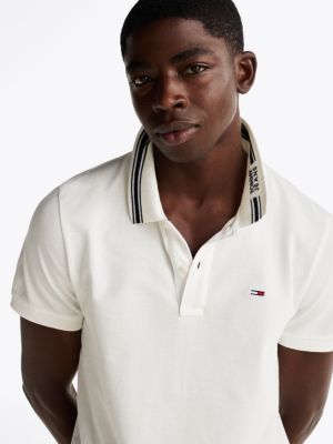 white regular fit tipped collar polo shirt for men tommy jeans