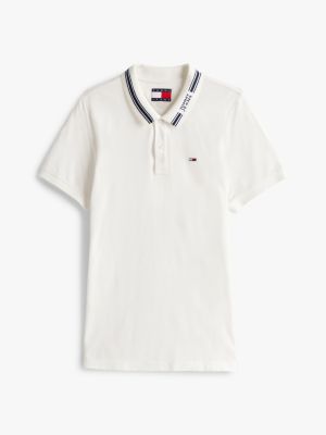 white regular fit tipped collar polo shirt for men tommy jeans