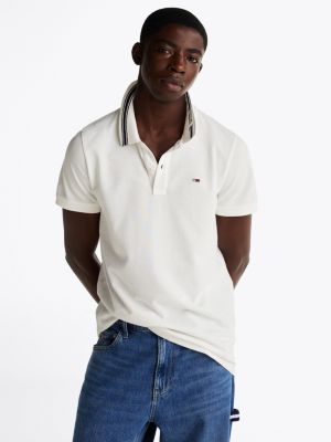 white regular fit tipped collar polo shirt for men tommy jeans