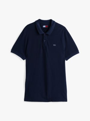 polo slim fit tinta in capo blu da uomini tommy jeans