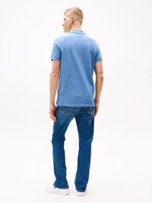 blue slim fit garment dyed polo shirt for men tommy jeans