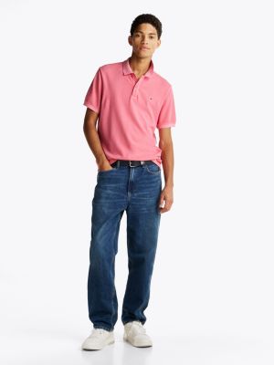 polo slim fit tinta in capo rosa da uomini tommy jeans