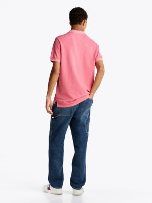 polo slim fit tinta in capo rosa da uomini tommy jeans