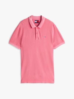 polo slim fit tinta in capo rosa da uomini tommy jeans