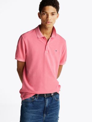 pink slim fit polo shirt for men tommy jeans