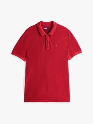 polo slim fit tinta in capo rosso da uomini tommy jeans