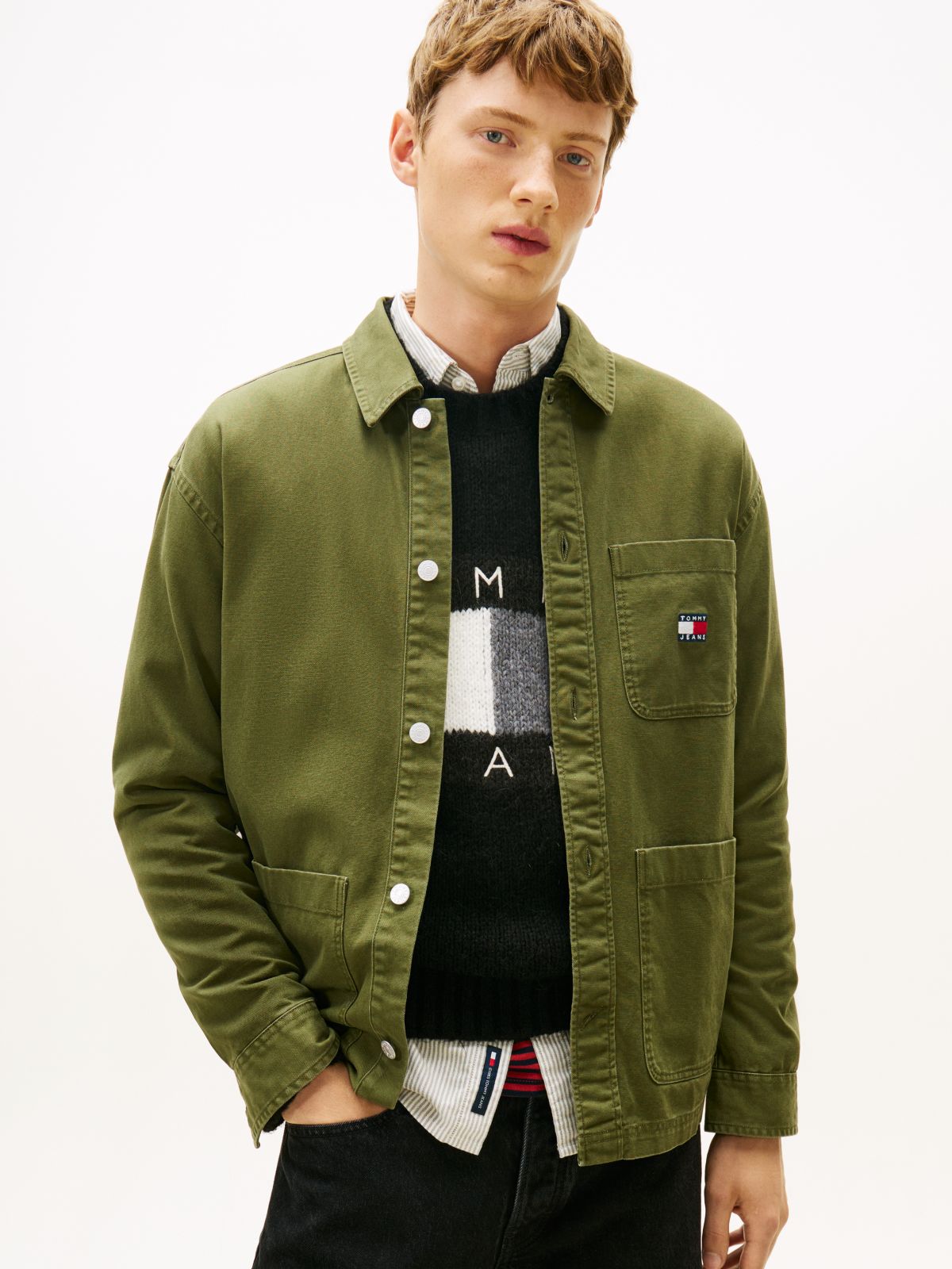 Tommy Badge Oversized Fit Overshirt — Green
