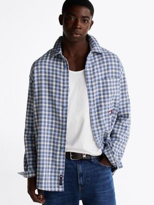 multi relaxed fit check flannel shirt for men tommy jeans