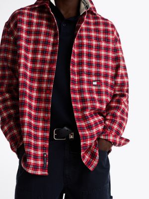 multi relaxed fit check flannel shirt for men tommy jeans