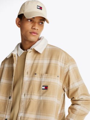 multi relaxed fit sherpa collar overshirt for men tommy jeans