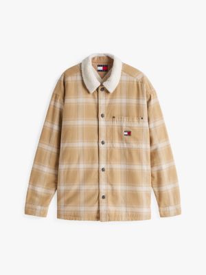 multi relaxed fit sherpa collar overshirt for men tommy jeans