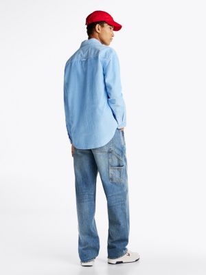 blue corduroy relaxed fit shirt for men tommy jeans