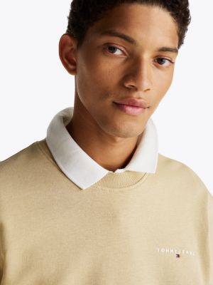 sweat à col ras-du-cou et logo beige pour hommes tommy jeans