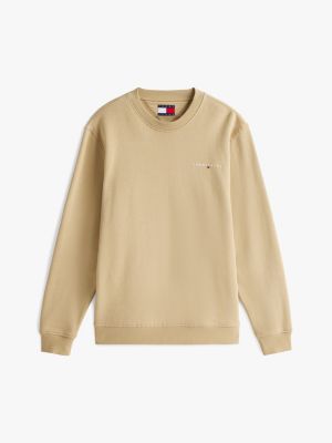 beige logo crew neck sweatshirt for men tommy jeans