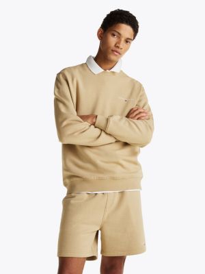 beige logo crew neck sweatshirt for men tommy jeans