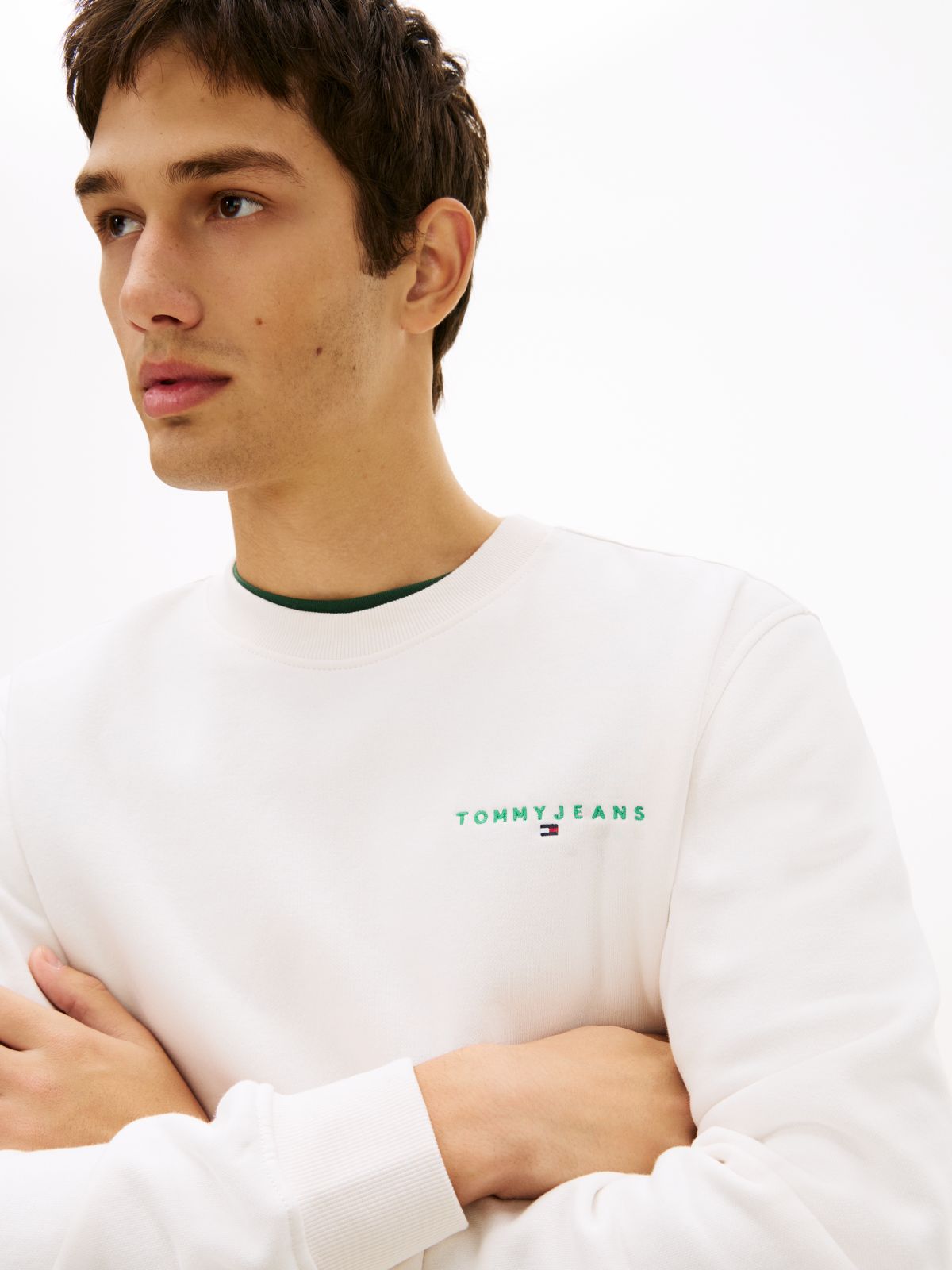 Linear Logo Embroidery Fleece Sweatshirt — Green