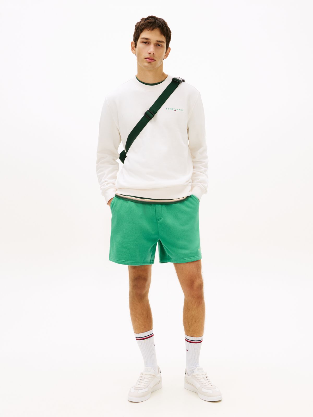 Linear Logo Embroidery Fleece Sweatshirt — Green
