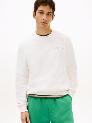 green fleece-sweatshirt mit aufgesticktem linear-logo für herren - tommy jeans