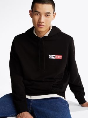 black signature logo drawstring hoody for men tommy jeans