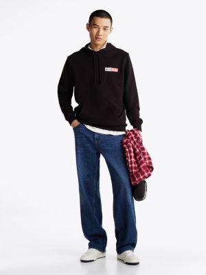 sweat à capuche à cordon de serrage et logo noir pour hommes tommy jeans