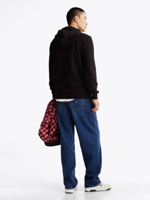 sweat à capuche à cordon de serrage et logo noir pour hommes tommy jeans