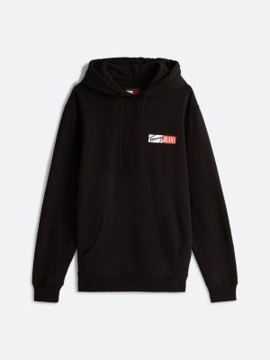 sweat à capuche à cordon de serrage et logo noir pour hommes tommy jeans