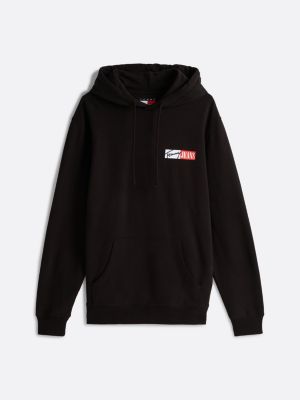 black signature logo drawstring hoody for men tommy jeans