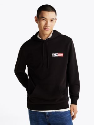 black signature logo drawstring hoody for men tommy jeans