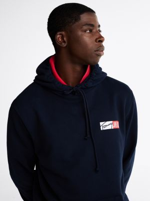 blau hoodie mit tunnelzug und signatur-logo für herren - tommy jeans