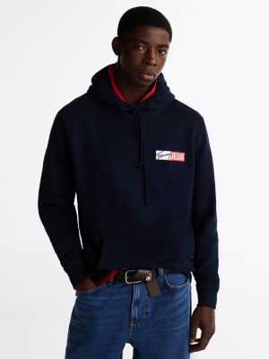 blue signature logo drawstring hoody for men tommy jeans