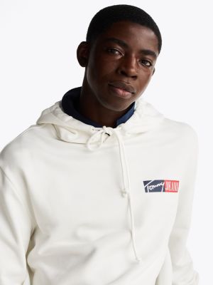 white signature logo drawstring hoody for men tommy jeans