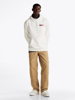 white signature logo drawstring hoody for men tommy jeans