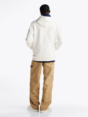 white signature logo drawstring hoody for men tommy jeans