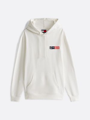 white signature logo drawstring hoody for men tommy jeans