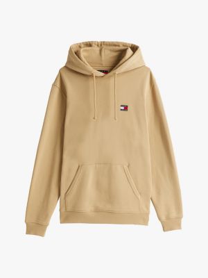 beige tommy badge drawstring hoody for men tommy jeans