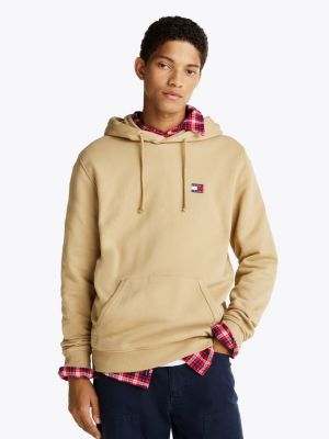 felpa con cappuccio, lacci e distintivo tommy beige da uomini tommy jeans