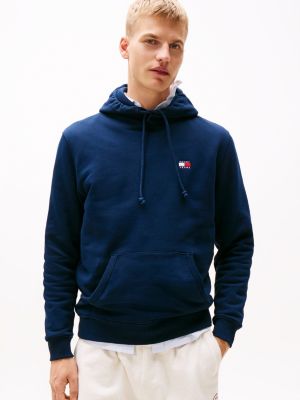 blauw hoodie met tommy-badge voor heren - tommy jeans