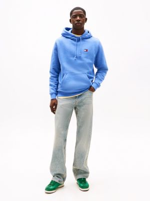 blue tonal tommy badge drawstring hoody for men tommy jeans