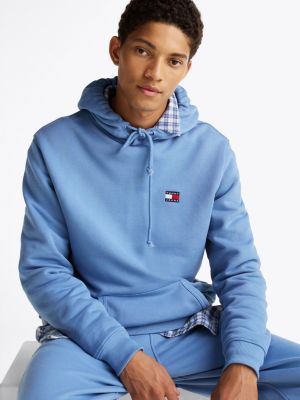 blue tonal tommy badge drawstring hoody for men tommy jeans