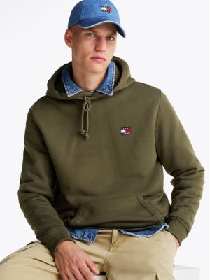 green tonal tommy badge drawstring hoody for men tommy jeans