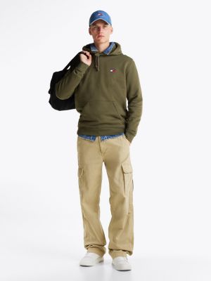 green tonal tommy badge drawstring hoody for men tommy jeans