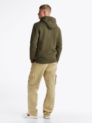 green tonal tommy badge drawstring hoody for men tommy jeans