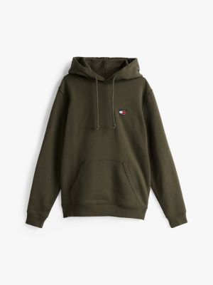 green tonal tommy badge drawstring hoody for men tommy jeans